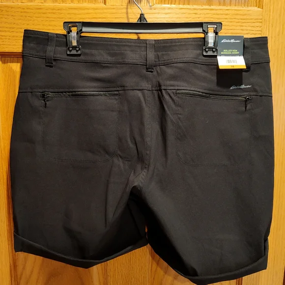 NWT Women's Eddie Bauer Black Rolled Hem Bermuda Shorts, Adjustable, UPF50 - Picture 5 of 9